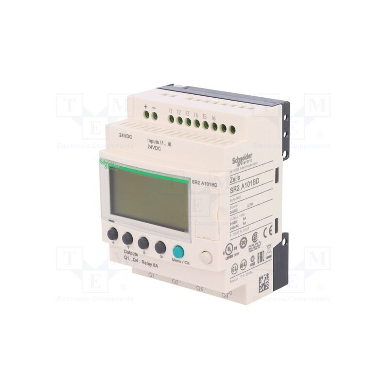 1 pcs x SCHNEIDER ELECTRIC - SR2A101BD - Programmable relay, IN: 6, Analog in: 0, OUT: 4, OUT 1: relay, IP20