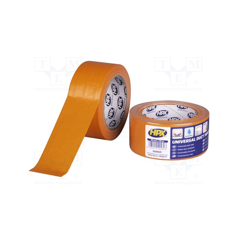 1 rol x HPX - EO5025 - Tape: duct, W: 50mm, L: 25m, Thk: 0.2mm, orange, synthetic rubber