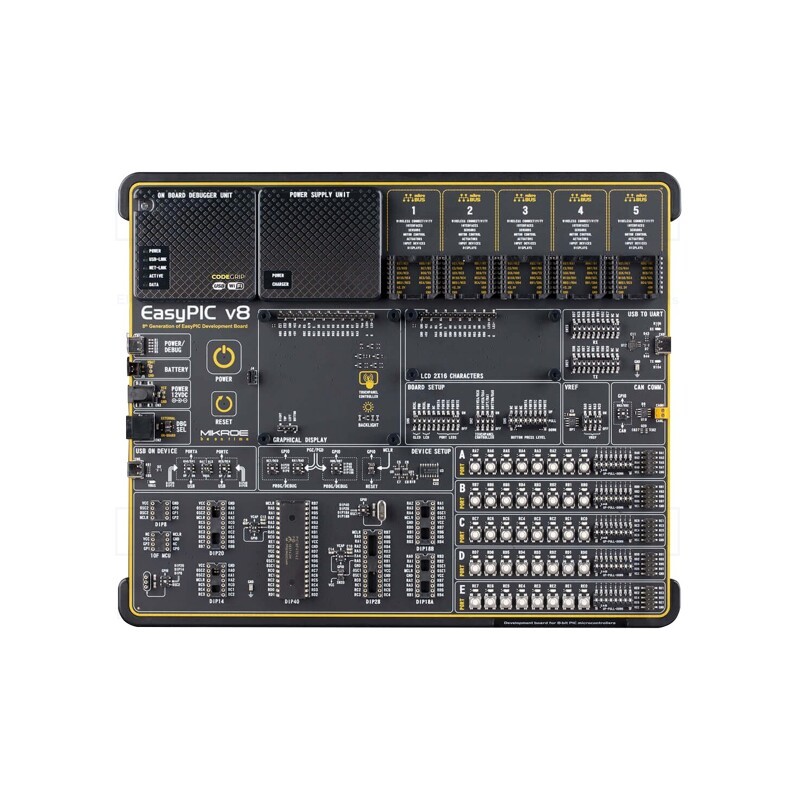 1 pcs x MIKROE - EASYPIC V8 - Dev.kit: Microchip PIC, Fusion v8, Comp: PIC18F47K42