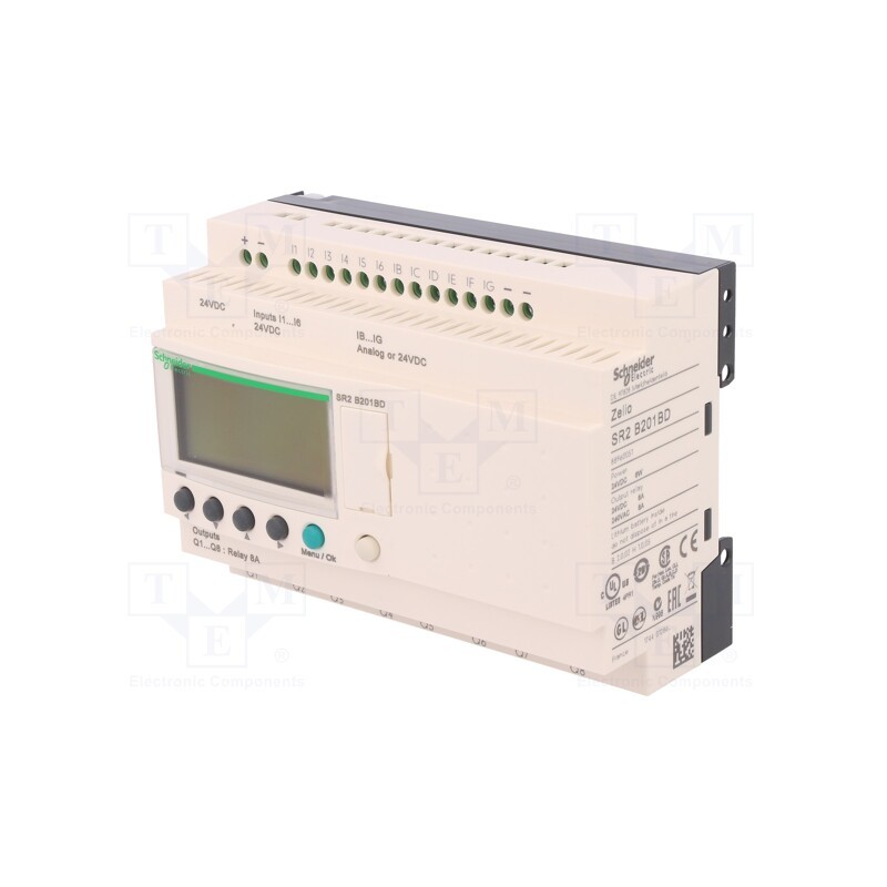 1 pcs x SCHNEIDER ELECTRIC - SR2B201BD - Programmable relay, IN: 12, Analog in: 6, OUT: 8, OUT 1: relay, IP20