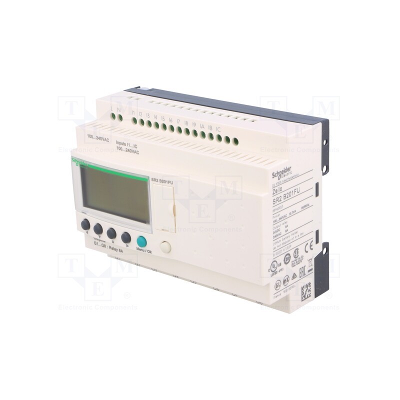 1 pcs x SCHNEIDER ELECTRIC - SR2B201FU - Programmable relay, IN: 12, Analog in: 0, OUT: 8, OUT 1: relay, IP20