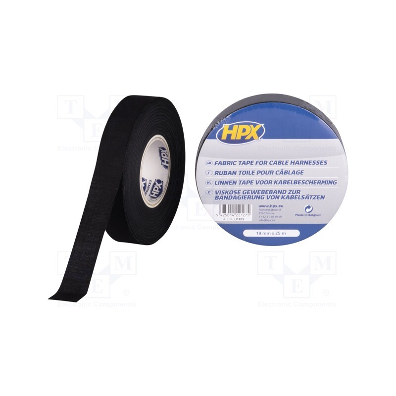 1 rol x HPX - LI1925 - Tape: textile, W: 19mm, L: 25m, Thk: 0.18mm, rubber, black, max.105°C