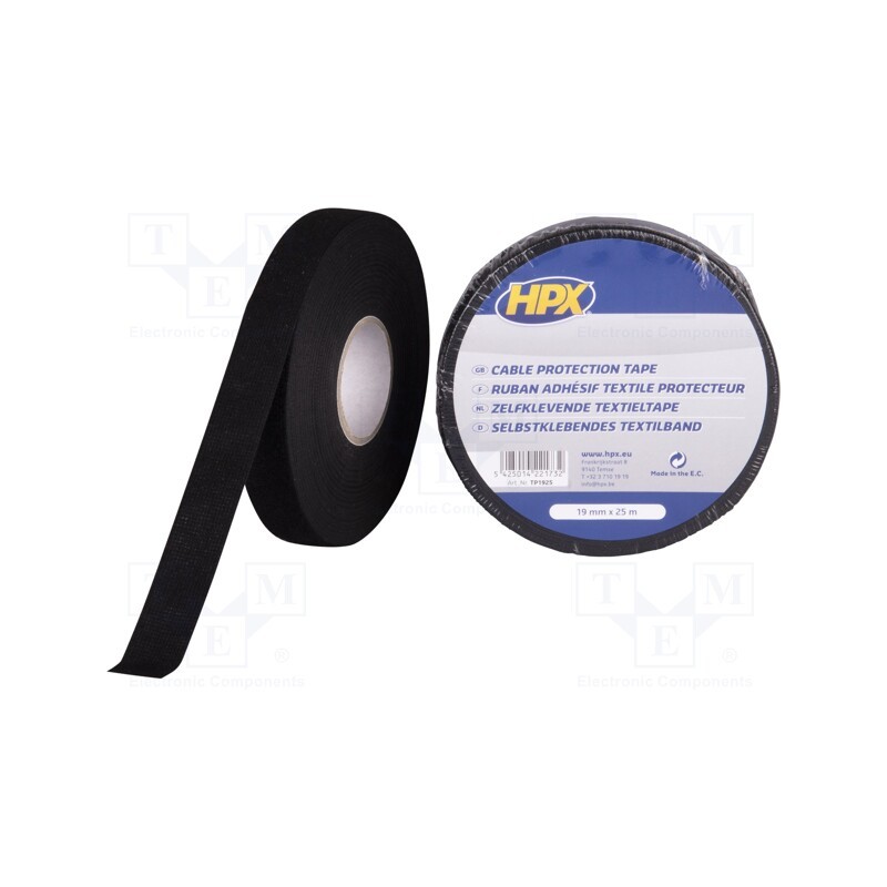 1 rol x HPX - TP1925 - Tape: textile, W: 19mm, L: 10m, Thk: 0.3mm, rubber, black, max.105°C