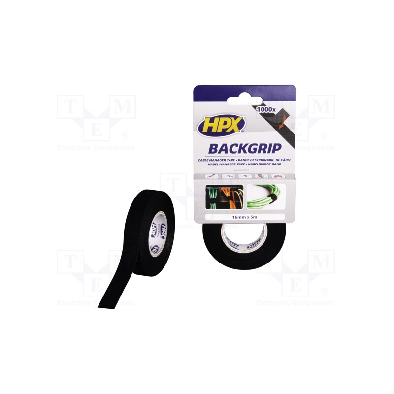 1 rol x HPX - BG1605 - Tape: textile, W: 16mm, L: 5m, Thk: 1250um, black, max.100°C