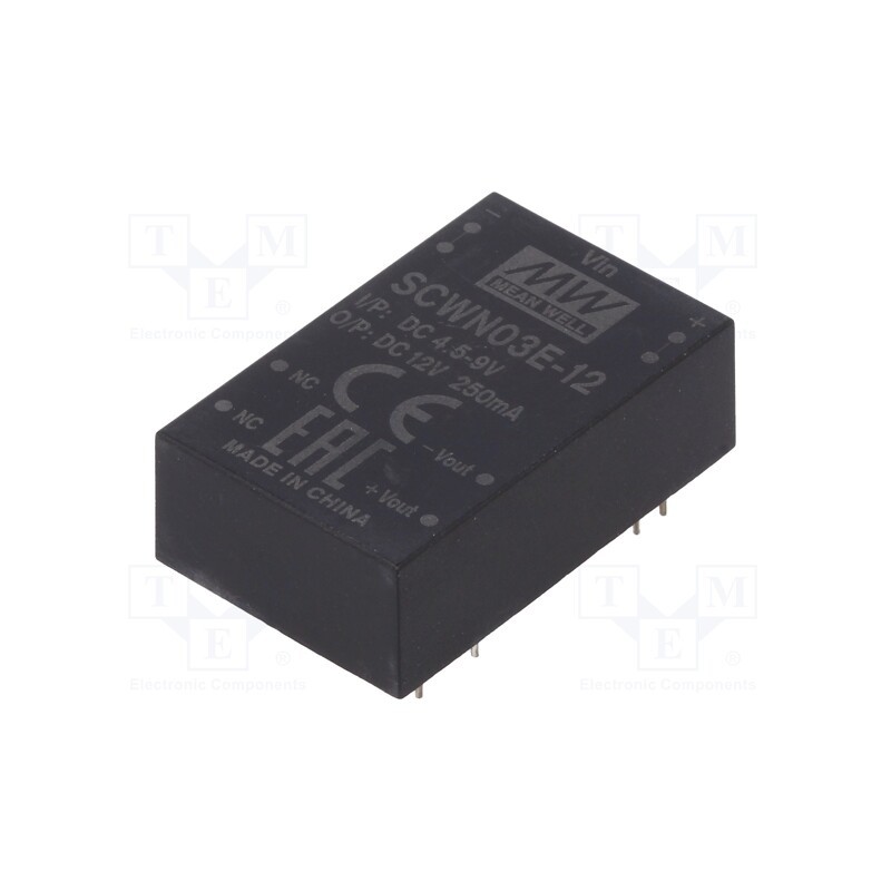 1 pcs x MEAN WELL - SCWN03E-12 - Converter: DC/DC, 3W, Uin: 4.5÷9V, Uout: 12VDC, Iout: 250mA, DIP24