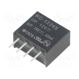 1 pcs x RECOM - RO-1224S - Converter: DC/DC, 1W, Uin: 10.8÷13.2V, Uout: 24VDC, Iout: 42mA, SIP4