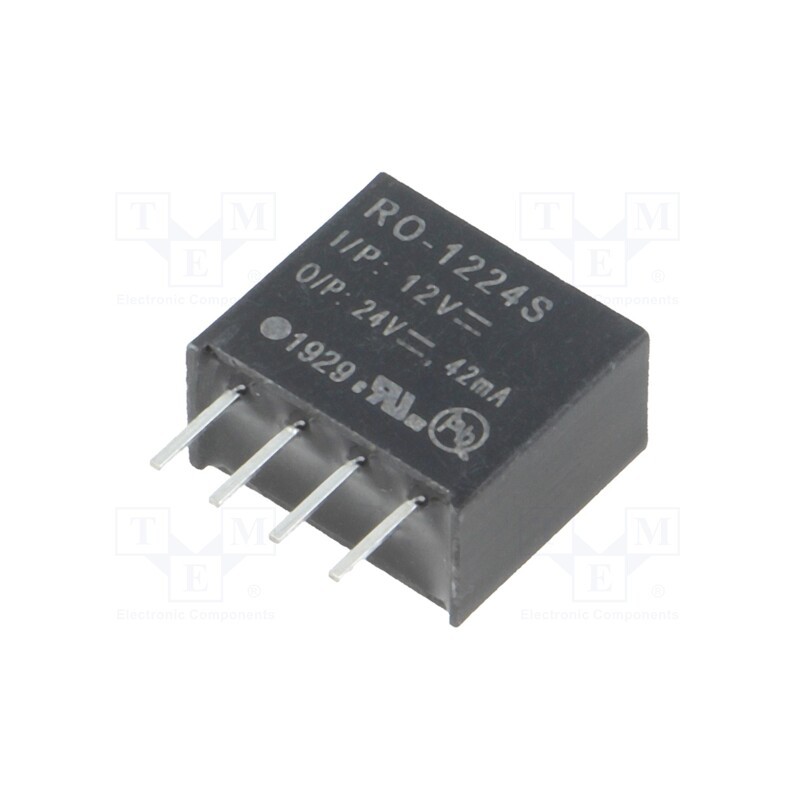 1 pcs x RECOM - RO-1224S - Converter: DC/DC, 1W, Uin: 10.8÷13.2V, Uout: 24VDC, Iout: 42mA, SIP4