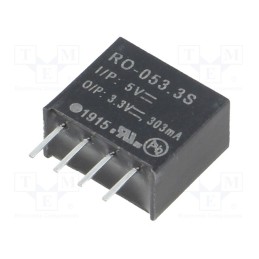 1 pcs x RECOM - RO-053.3S - Converter: DC/DC, 1W, Uin: 4.5÷5.5V, Uout: 3.3VDC, Iout: 303mA, SIP4