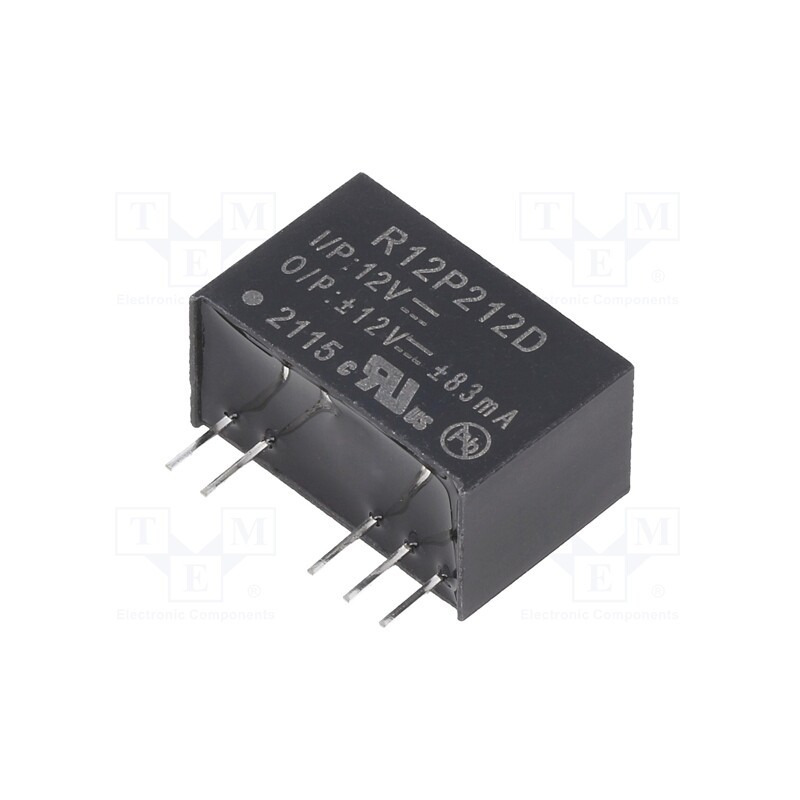1 pcs x RECOM - R12P212D - Converter: DC/DC, 2W, Uin: 10.8÷13.2V, Uout: 12VDC, Uout2: -12VDC