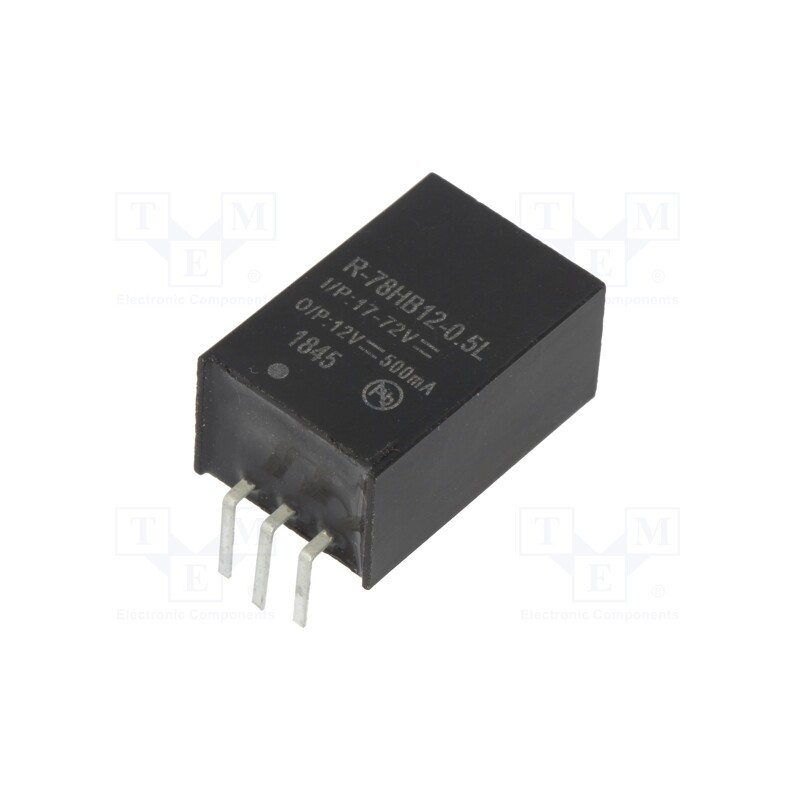 1 pcs x RECOM - R-78HB12-0.5L - Converter: DC/DC, 6W, Uin: 17÷72V, Uout: 12VDC, Iout: 0.5A, SIP3, PCB