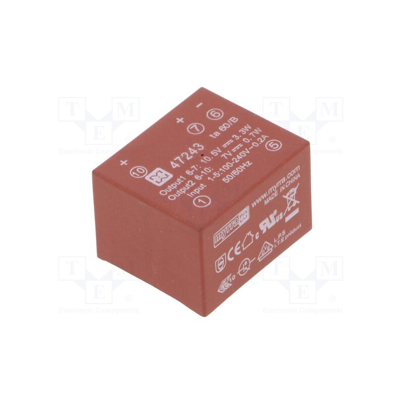 1 pcs x MYRRA - 47243 - Converter: AC/DC, 4.7W, 85÷265VAC, Usup: 120÷370VDC, Uout: 10.5VDC