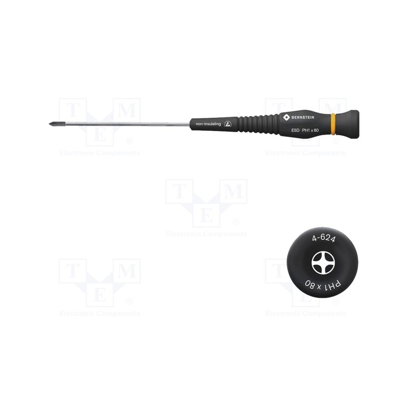 1 pcs x BERNSTEIN - 4-624 - Screwdriver, Phillips, precision, PH1, ESD, Blade length: 80mm