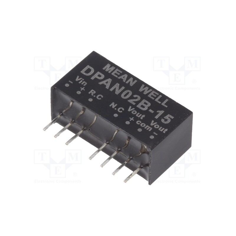 1 pcs x MEAN WELL - DPAN02B-15 - Converter: DC/DC, 2W, Uin: 18÷36V, Uout: 15VDC, Uout2: -15VDC, SIP8