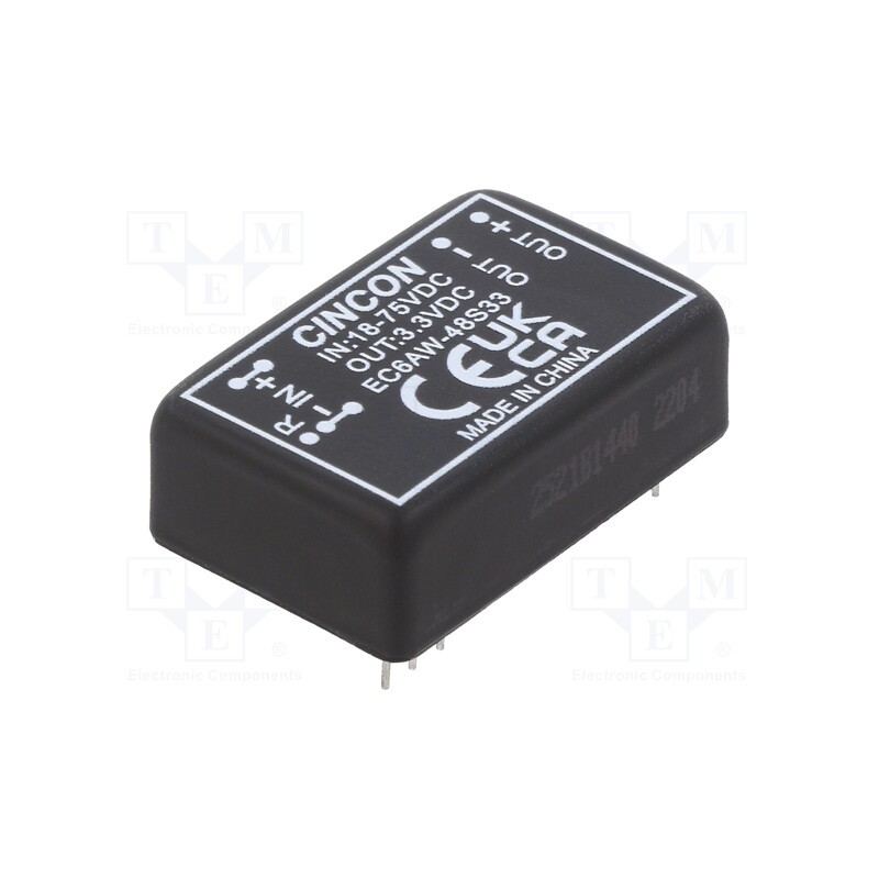 1 pcs x CINCON - EC6AW-48S33 - Converter: DC/DC, 8W, Uin: 18÷75V, Uout: 3.3VDC, Iout: 0÷2000mA, THT