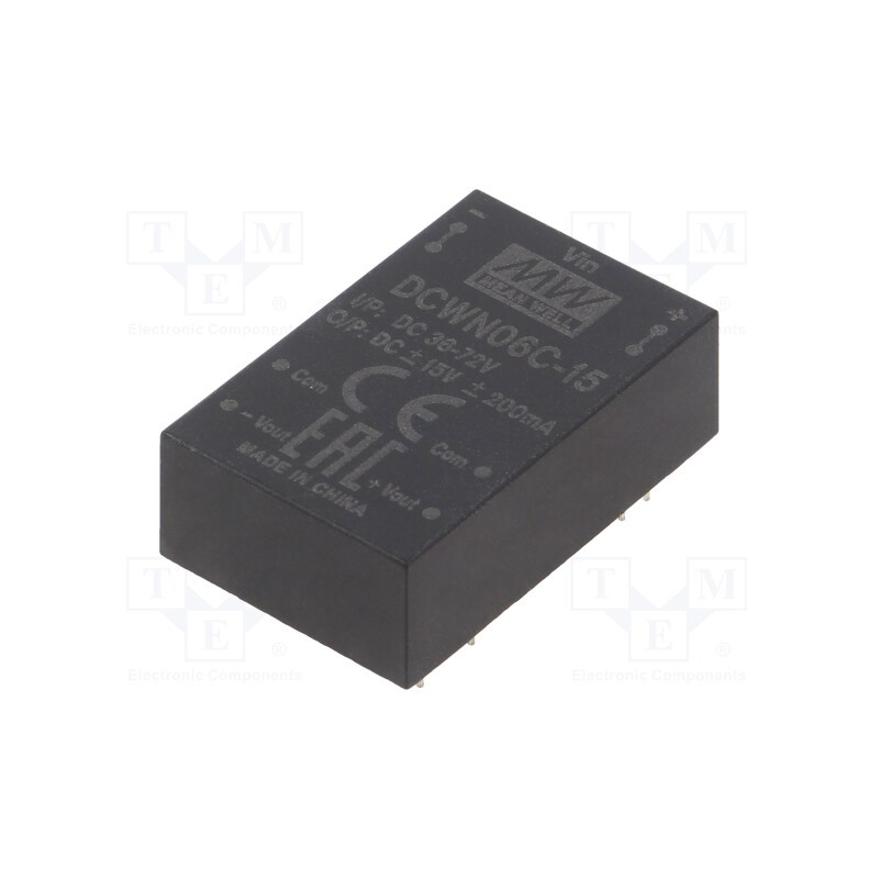 1 pcs x MEAN WELL - DCWN06C-15 - Converter: DC/DC, 6W, Uin: 36÷72V, Uout: 15VDC, Uout2: -15VDC, DIP24