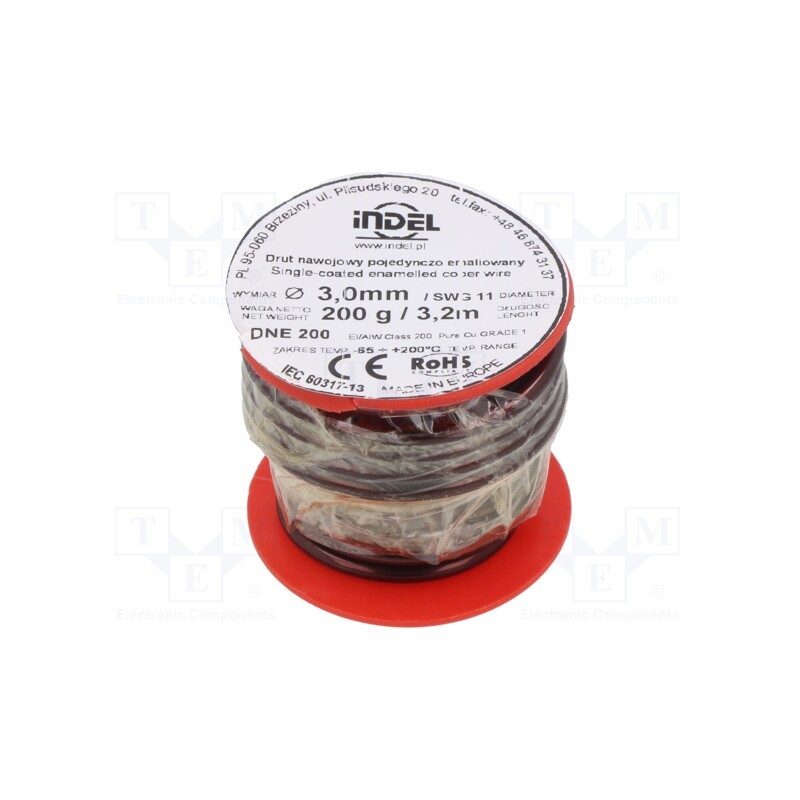 1 rol x INDEL - DNE3,0-200G - Coil wire, single coated enamelled, 3mm, 0.2kg, -65÷200°C