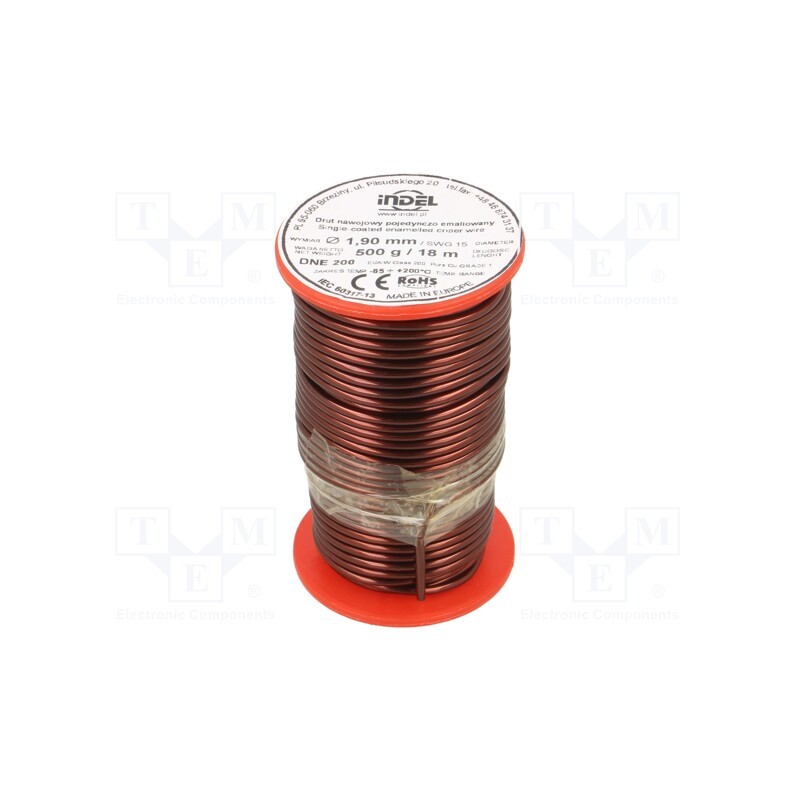 1 rol x INDEL - DNE1,90-500G - Coil wire, single coated enamelled, 1.9mm, 0.5kg, -65÷200°C