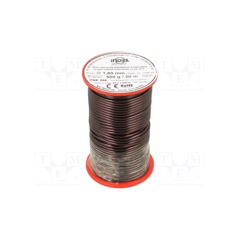 1 rol x INDEL - DNE1,80-500G - Coil wire, single coated enamelled, 1.8mm, 0.5kg, -65÷200°C