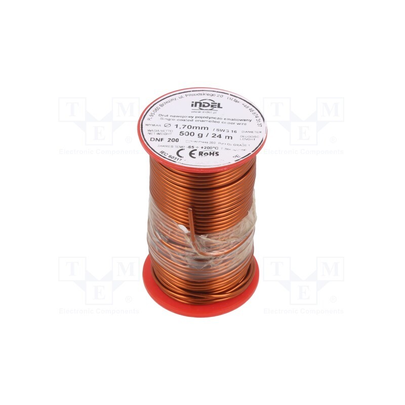 1 rol x INDEL - DNE1,70-500G - Coil wire, single coated enamelled, 1.7mm, 0.5kg, -65÷200°C