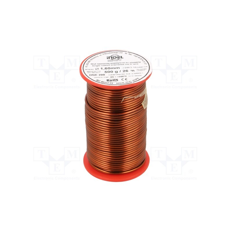 1 rol x INDEL - DNE1,60-500G - Coil wire, single coated enamelled, 1.6mm, 0.5kg, -65÷200°C