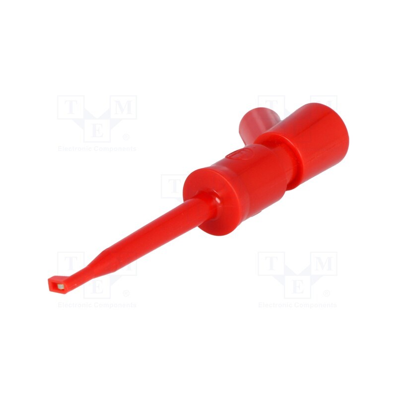1 pcs x HIRSCHMANN T&M - KLEPS 2 BU RT - Clip-on probe, hook type, 6A, 60VDC, red, Grip capac: max.2mm, 2mm