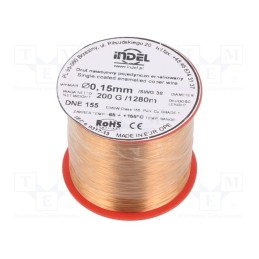 1 rol x INDEL - DNE0,15-200G - Coil wire, single coated enamelled, 0.15mm, 0.2kg, -65÷155°C