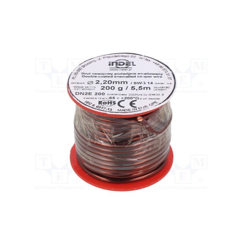 1 rol x INDEL - DN2E2,2-200G - Coil wire, double coated enamelled, 2.2mm, 0.2kg, -65÷200°C