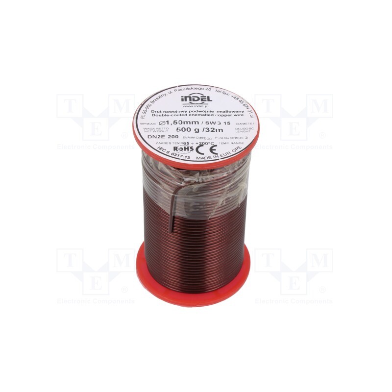 1 rol x INDEL - DN2E1,50-500G - Coil wire, double coated enamelled, 1.5mm, 0.5kg, -65÷200°C