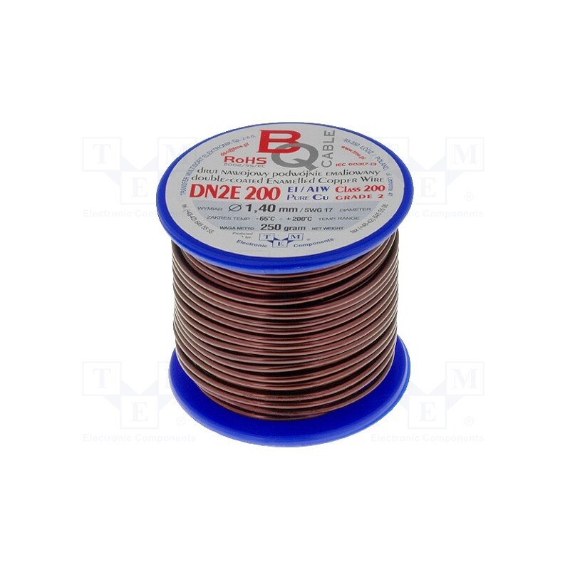 1 rol x BQ CABLE - DN2E1.40/0.25 - Coil wire, double coated enamelled, 1.4mm, 0.25kg, -65÷200°C