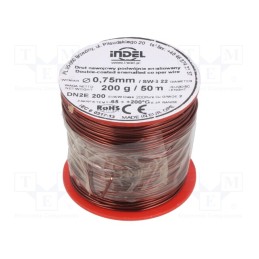 1 rol x INDEL - DN2E0,75-200G - Coil wire, double coated enamelled, 0.75mm, 0.2kg, -65÷200°C