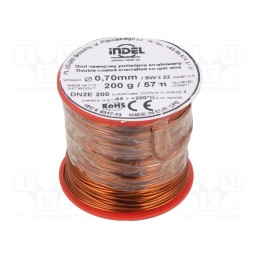 1 rol x INDEL - DN2E0,70-200G - Coil wire, double coated enamelled, 0.7mm, 0.2kg, -65÷200°C