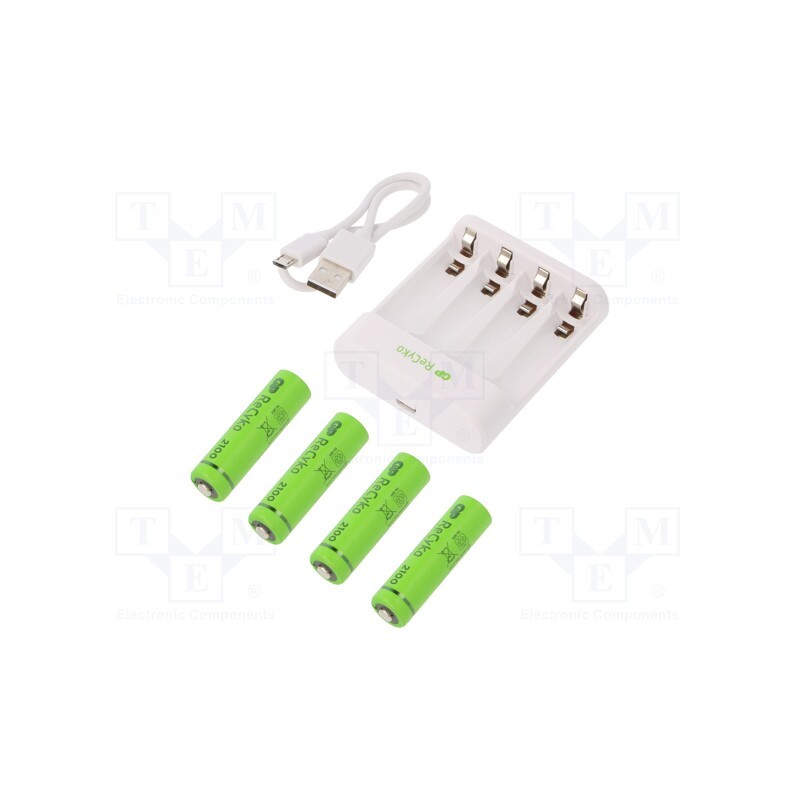 1 pcs x GP - GP E411 + 4 X R6 2100 RECYKO - Charger: for rechargeable batteries, Ni-MH, Size: AA,AAA,R03,R6