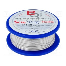 1 rol x BQ CABLE - SCW-1.20/100 - Silver plated copper wires, 1.2mm, 100g, Cu,silver plated, 9.5m