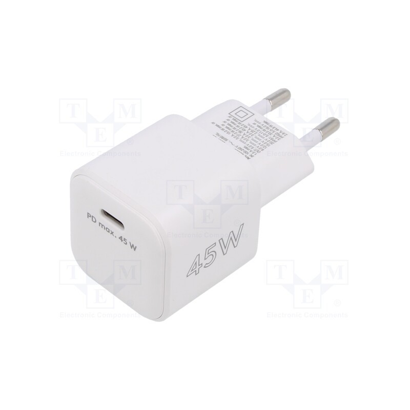 1 pcs x Goobay - 65332 - Power supply: switched-mode, plug, 5VDC,, 45W, Plug: EU, Out: USB C