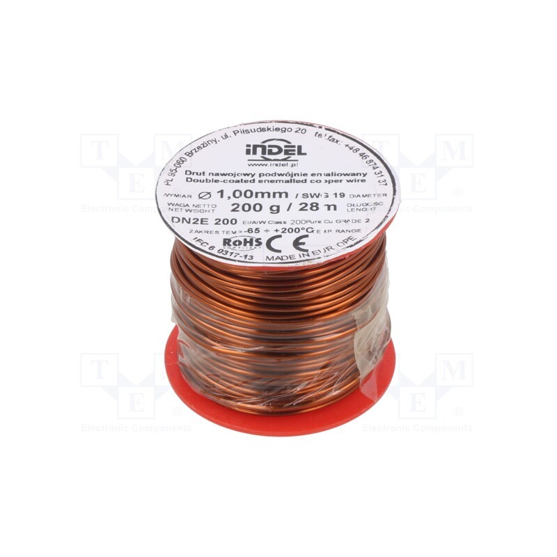 1 rol x INDEL - DN2E1,00-200G - Coil wire, double coated enamelled, 1mm, 0.2kg, -65÷200°C