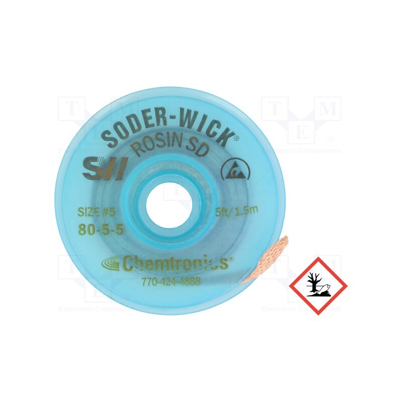 1 rol x CHEMTRONICS - SW80-5-5 - Tape: desoldering, halide-free,rosin,ROL0, W: 3.7mm, L: 1.5m, ESD