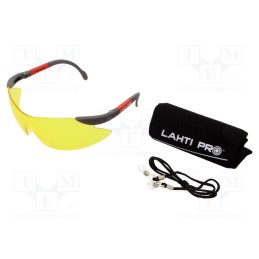 1 pcs x LAHTI PRO - 46039 - Safety spectacles, Lens: yellow, Resistance to: UV rays, Kit: case