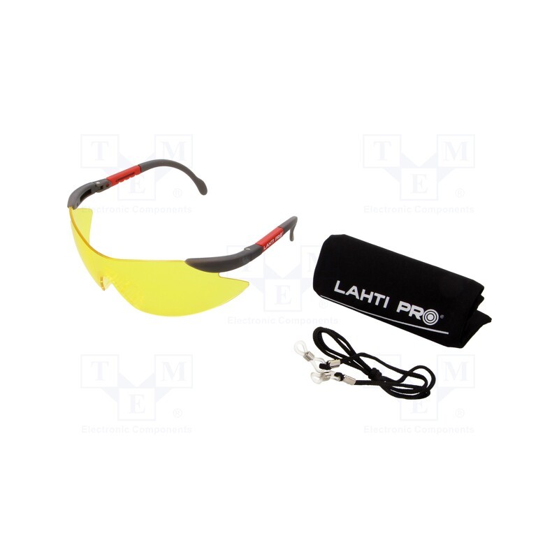 1 pcs x LAHTI PRO - 46039 - Safety spectacles, Lens: yellow, Resistance to: UV rays, Kit: case