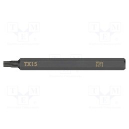 1 pcs x WERA - 5018166001 - Screwdriver bit, Torx®, TX15, Overall len: 70mm, Mounting: 1/4'