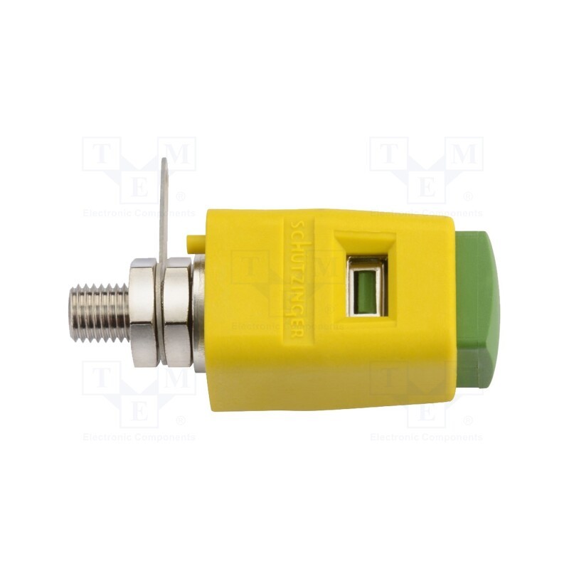 1 pcs x SCHu00dcTZINGER - SDK 504 / GNGE - Laboratory clamp, yellow-green, 70VDC, 16A, screw, nickel, 29mm