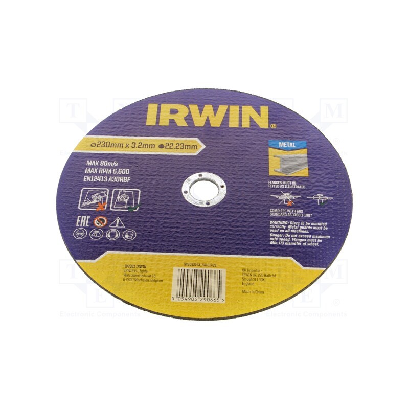 1 pcs x IRWIN - IW8082143 - Cutting wheel, Ø: 230mm, Øhole: 22.23mm, metal,steel