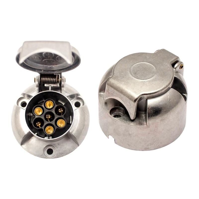 Metal trailer socket, 7-pin, 7-pin, aluminum