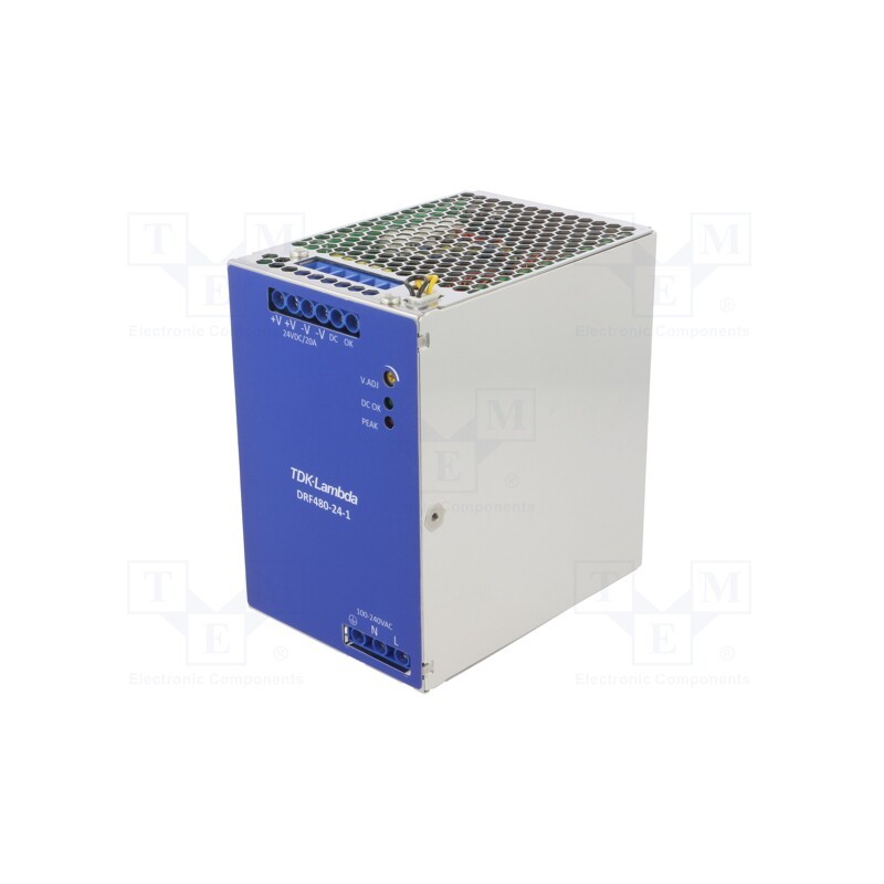 1 pcs x TDK-LAMBDA - DRF480-24-1 - Power supply: switched-mode, for DIN rail, 480W, 24VDC, 20A, DRF