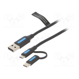 1 pcs x VENTION - CQDBH - Cable, USB 2.0, USB A plug,USB B micro plug,USB C plug, 2m, 3A