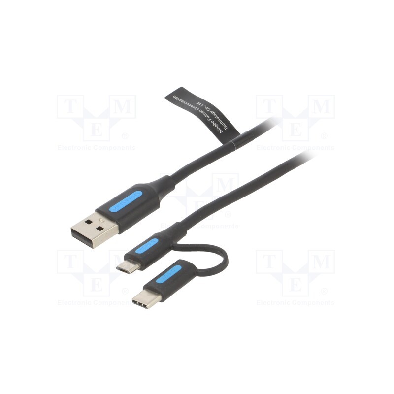 1 pcs x VENTION - CQDBH - Cable, USB 2.0, USB A plug,USB B micro plug,USB C plug, 2m, 3A