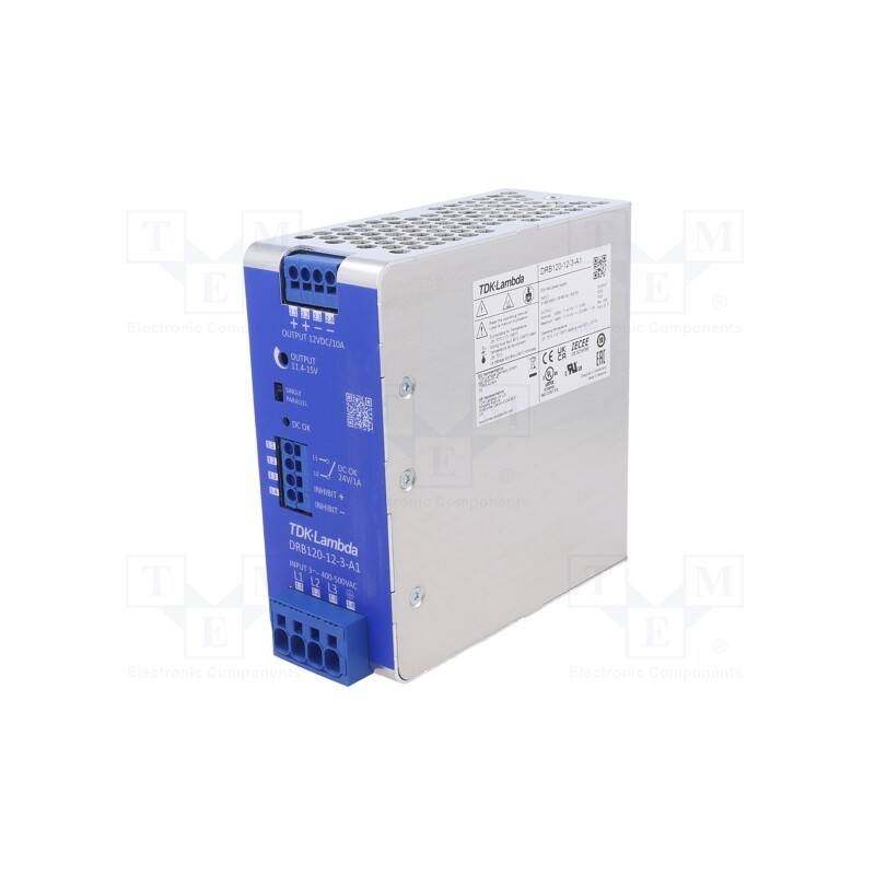 1 pcs x TDK-LAMBDA - DRB120-12-3-A1 - Power supply: switched-mode, for DIN rail, 120W, 12VDC, 10A, DRB