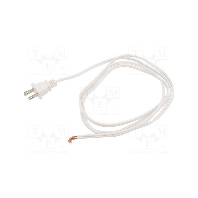 1 pcs x Qualtek Electronics - 221001-08 - Cable, 2x18AWG, NEMA 1-15 (A) plug,wires, PVC, 1.8m, white, 10A