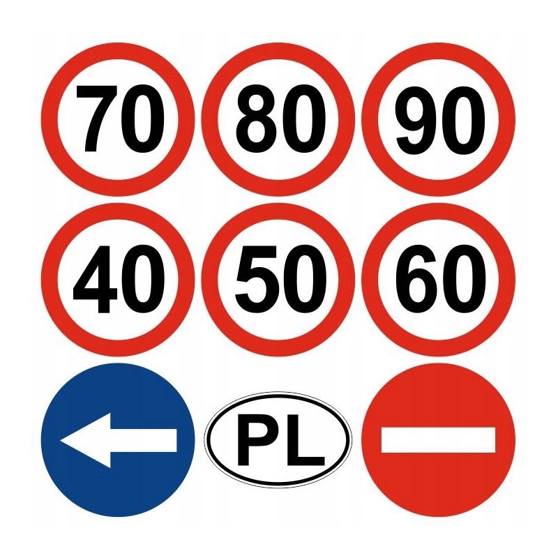 Speed limit stickers, set of 9 pcs, 16 cm