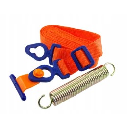 Awning tensioning belt with peggy peg spring