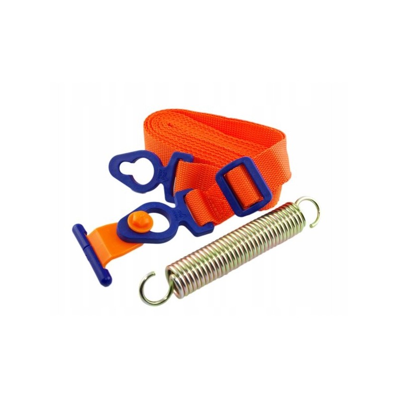 Awning tensioning belt with peggy peg spring